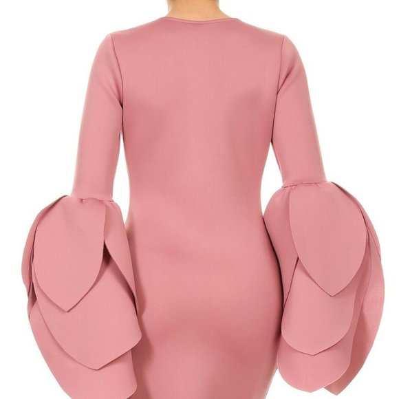 LA Fatima Blush Petal Sleeves Midi Party Dress - Picture 4 of 5